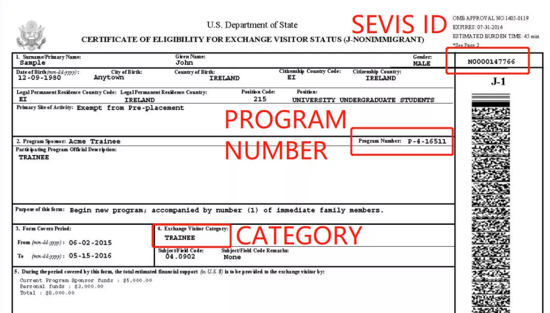 The SEVIS ID and SCHOOL CODE are located on the I-20 form. As shown in the image, the SEVIS ID begins with "N" followed by 10 digits. The SCHOOL CODE is a 15-character combination of letters and numbers.